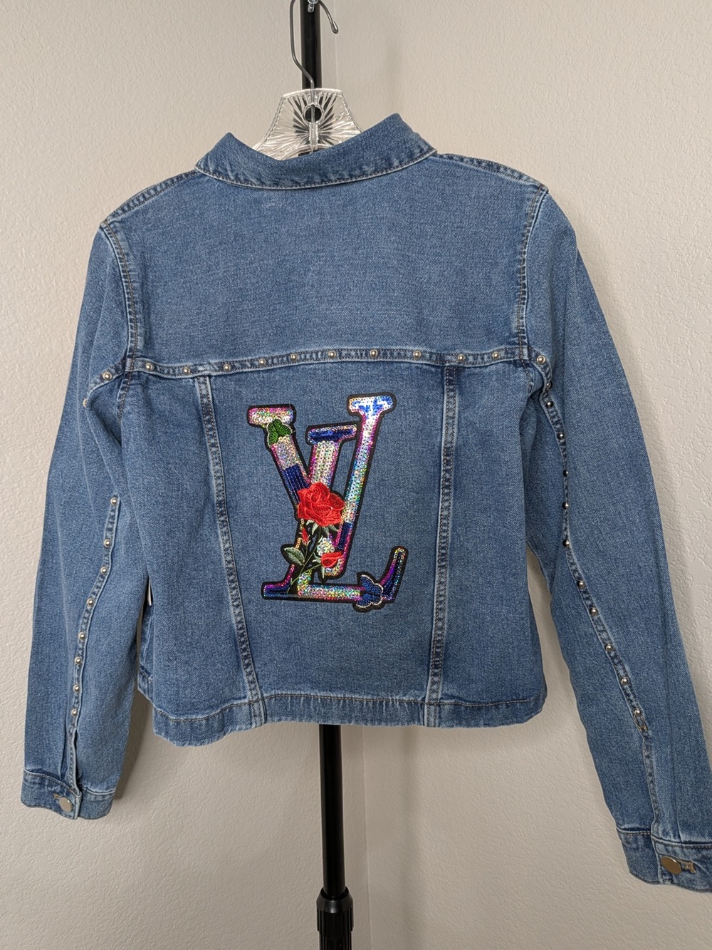 Women’s Blue Denim Jacket with Embellished LV Patch
